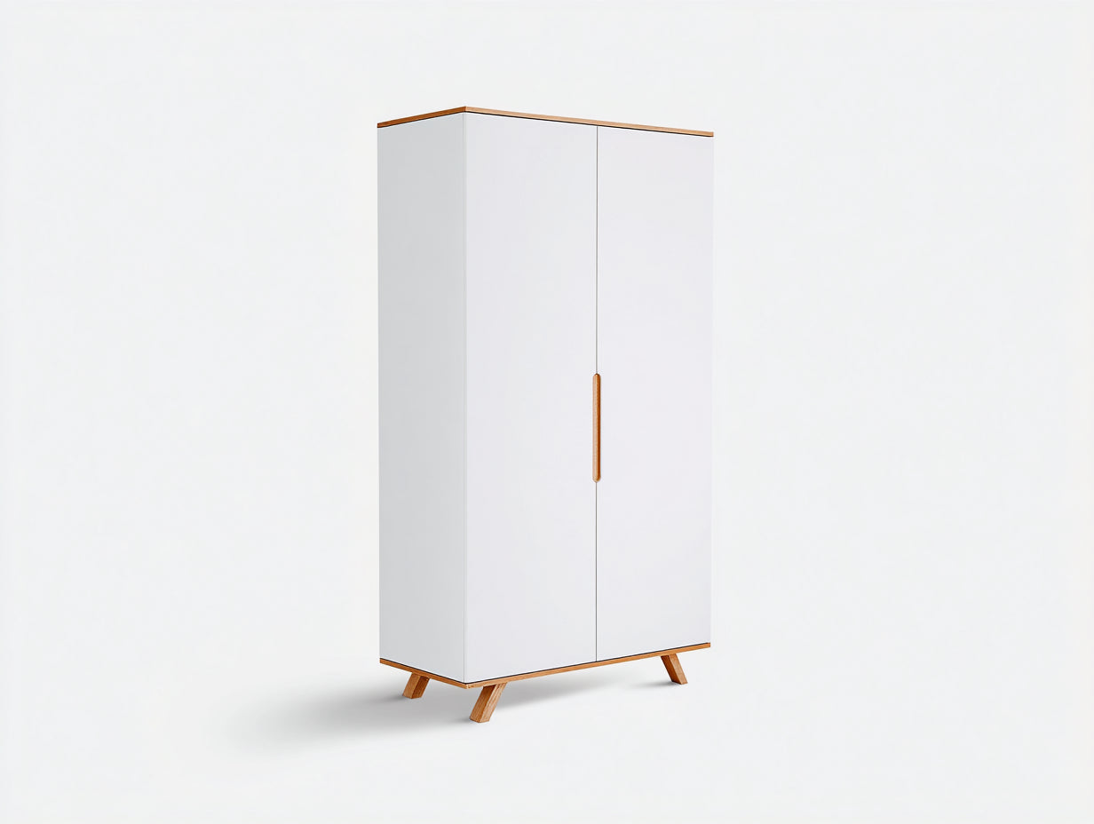 Armarios de dos puertas 100x55x190 cm - Blanco y marrón natural - Diseño moderno con patas elevadas