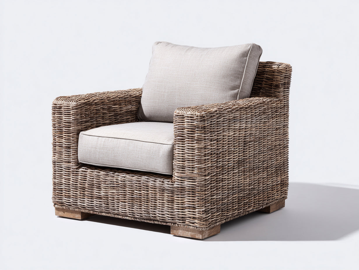 Sillones de ratán 96x88x78 cm - natural-beige - brazos rectos y diseño amplio para salón