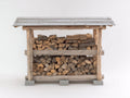 Leñero de jardín de madera 160x55x120 cm - natural-gris envejecido - estructura abierta con techo plano