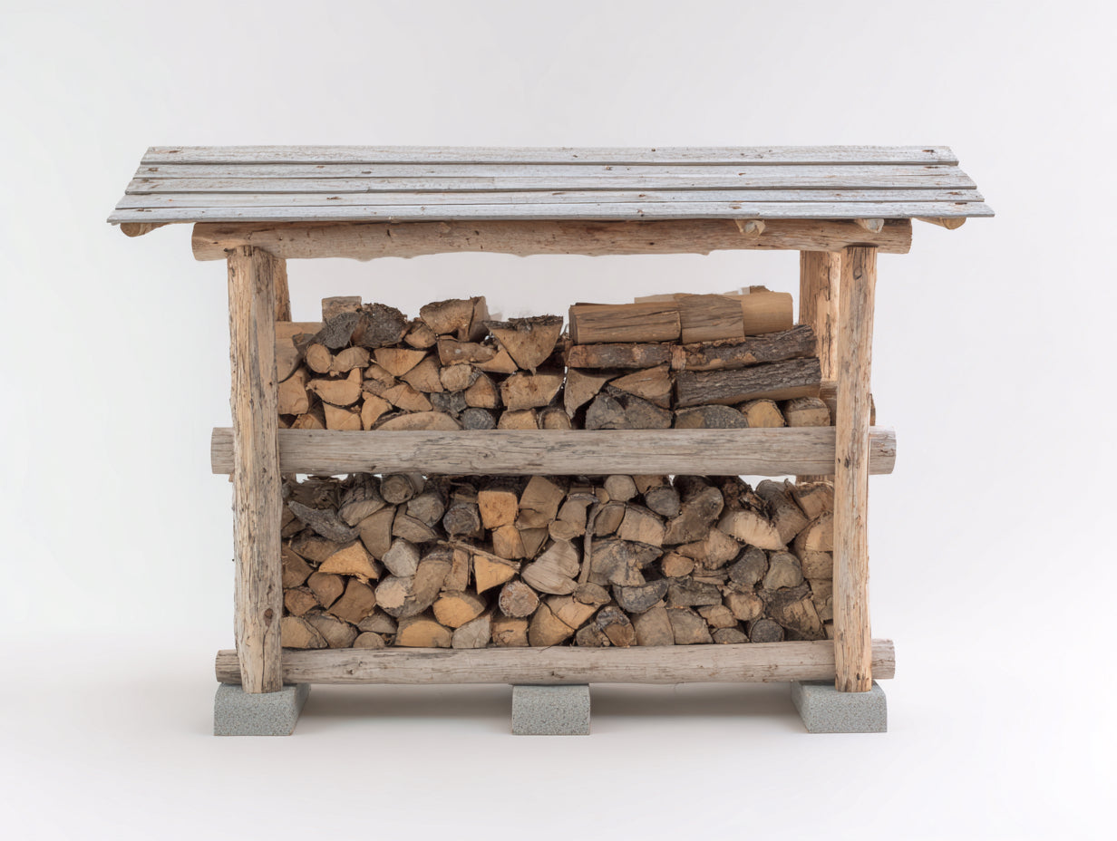 Leñero de jardín de madera 160x55x120 cm - natural-gris envejecido - estructura abierta con techo plano