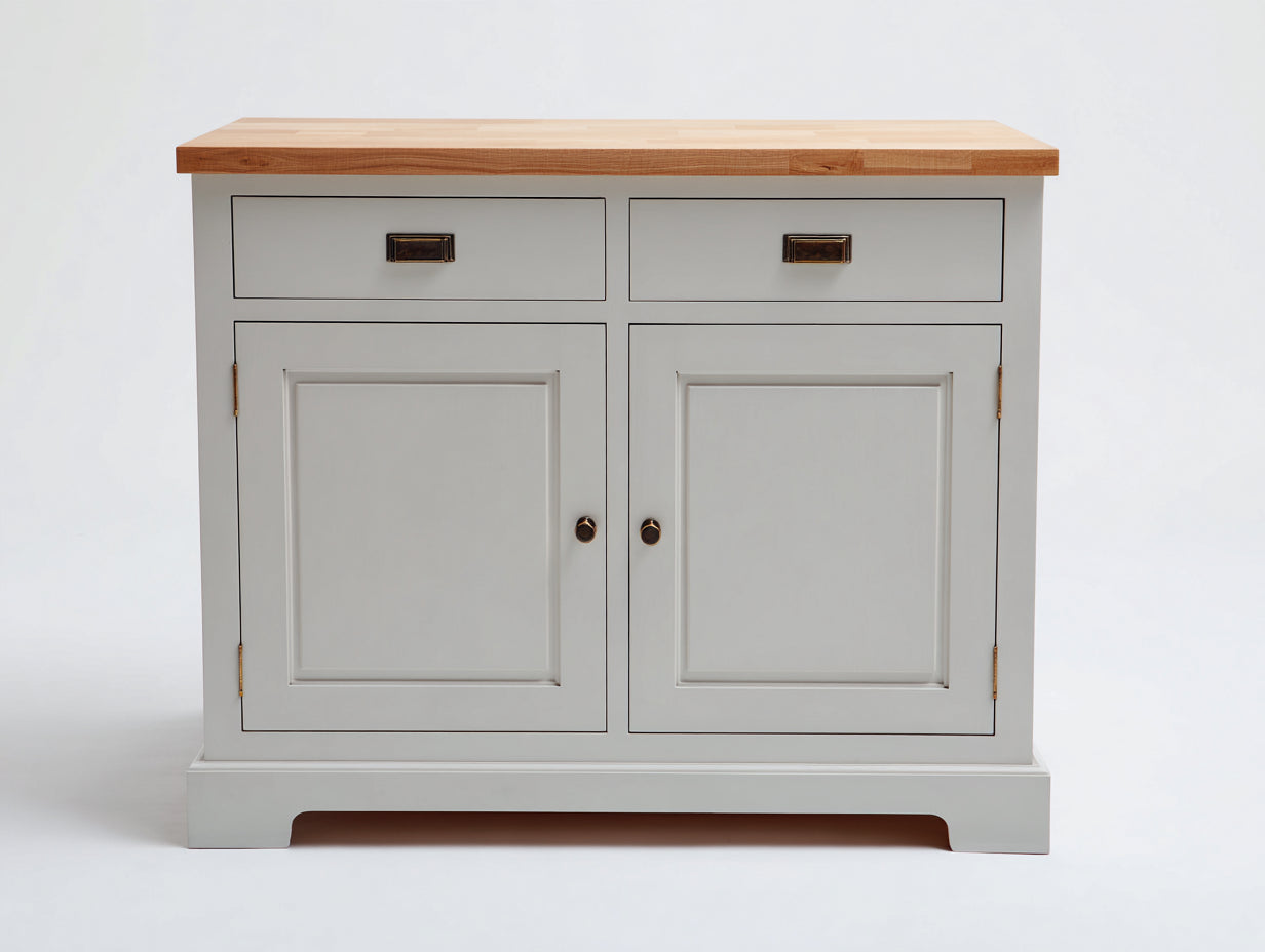 Aparadores de madera 100x45x90 cm - Gris claro y madera natural - 2 puertas y 2 cajones