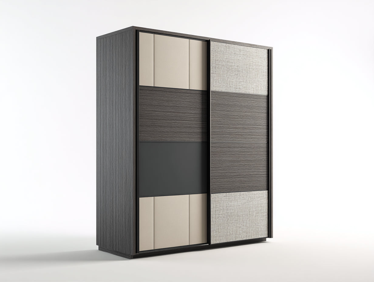 Armarios de madera 160x60x200 cm - gris oscuro y beige - diseño de 2 puertas correderas para dormitorio