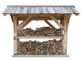 Leñero de jardín de madera 180x70x170 cm - marrón natural y gris - techo inclinado