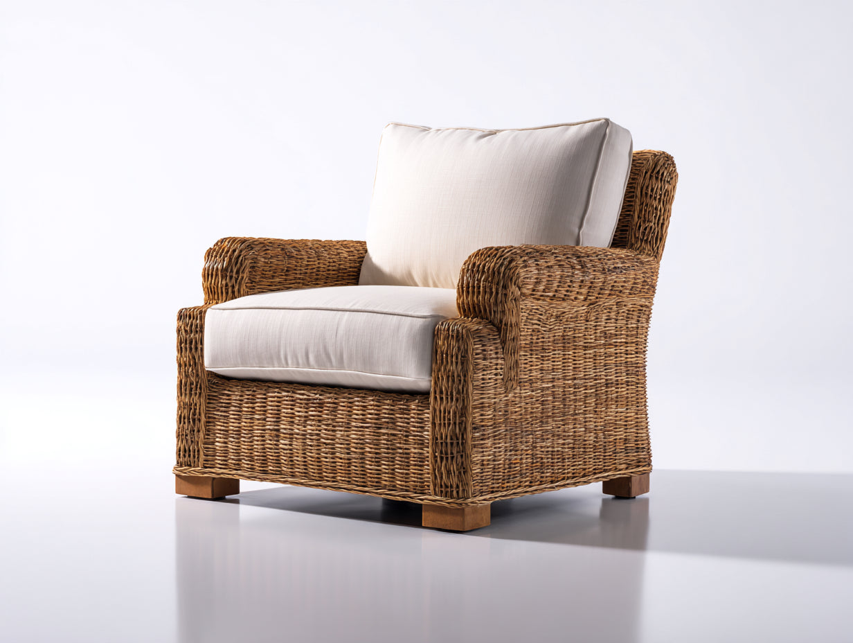 Sillones de ratán natural 86x82x90 cm - natural y beige - diseño con brazos para salón