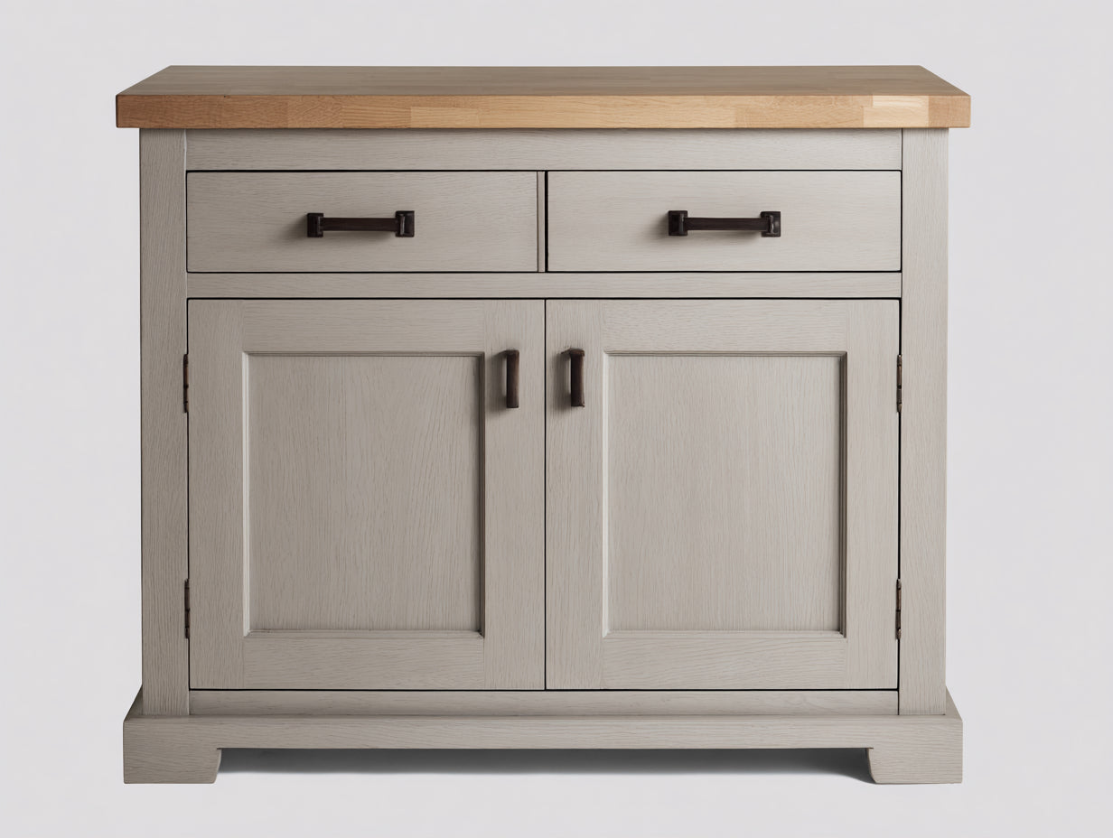 Aparadores de madera 100x42x86 cm - blanco roto y madera natural - diseño con 2 puertas y 2 cajones para comedor