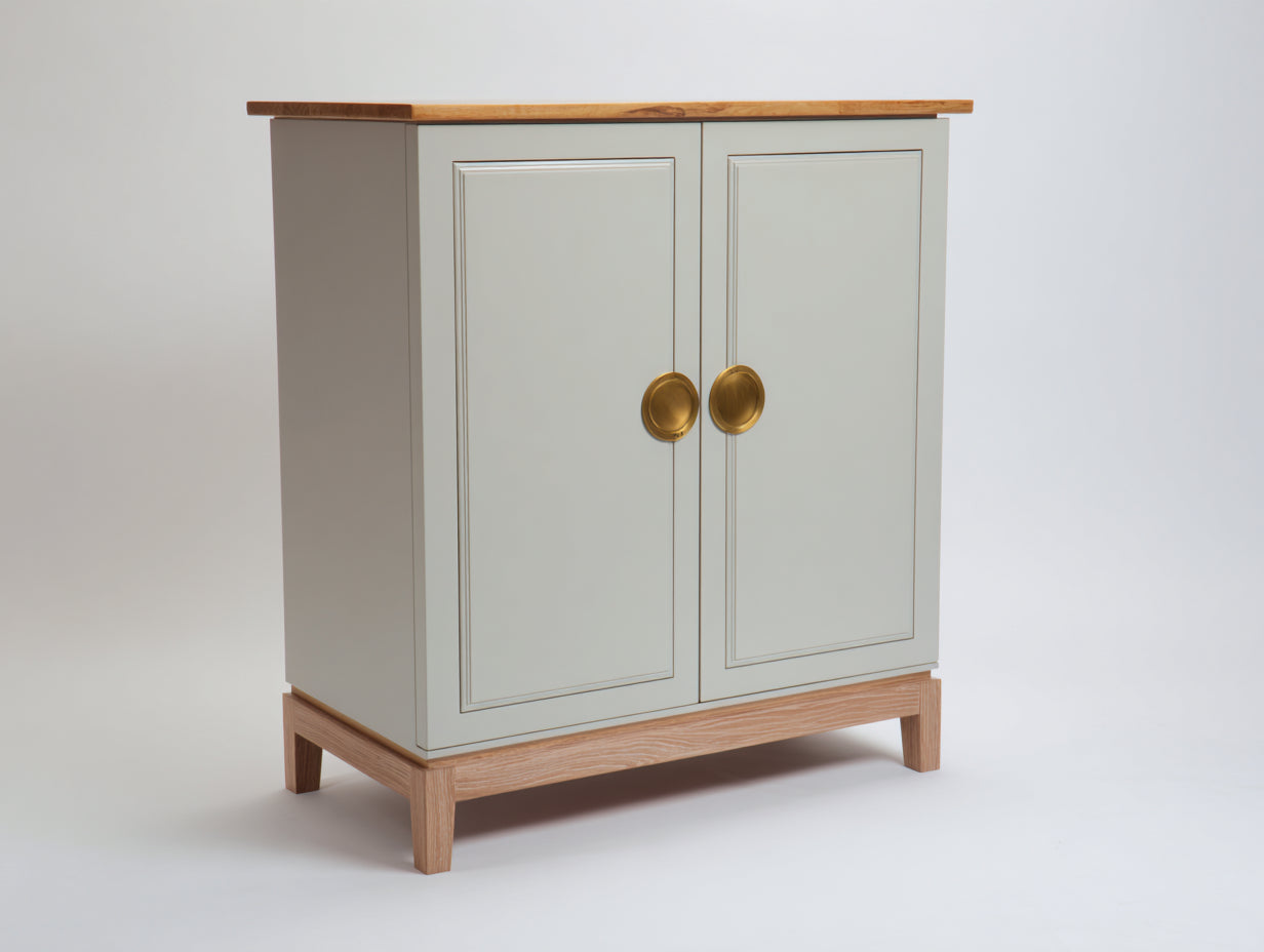 Aparadores de madera 95x42x92 cm - gris claro y madera natural - 2 puertas con tiradores dorados para comedor