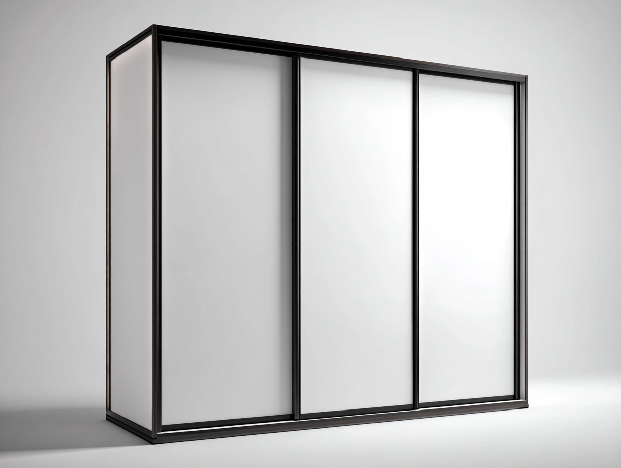 Armarios de 3 puertas correderas 240x65x210 cm - paneles blancos con estructura negra - diseño moderno para dormitorio