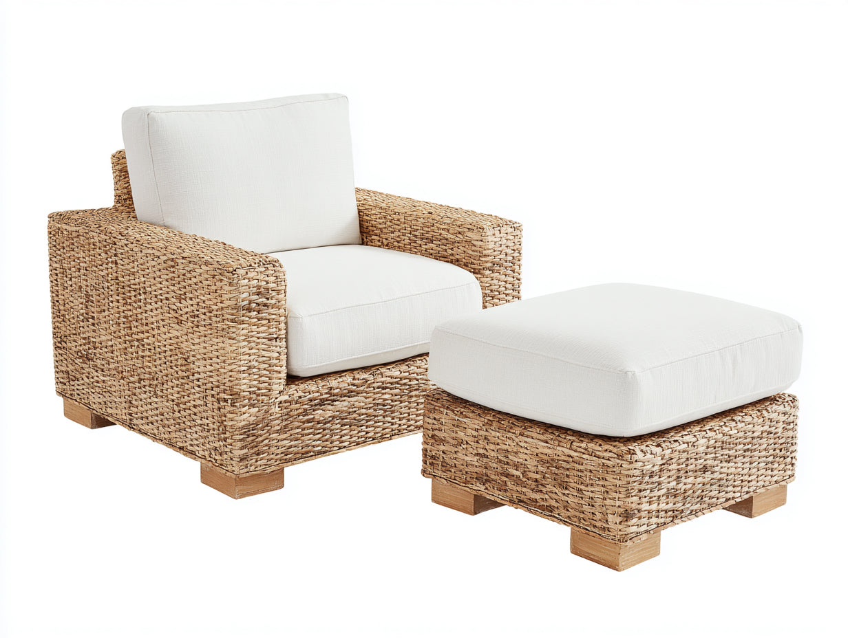Sillones de ratán con reposapiés 92x88x82 cm - crema y marrón natural - estilo exterior
