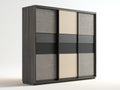 Armarios de 3 puertas correderas 180x60x210 cm - gris oscuro y beige - paneles texturizados