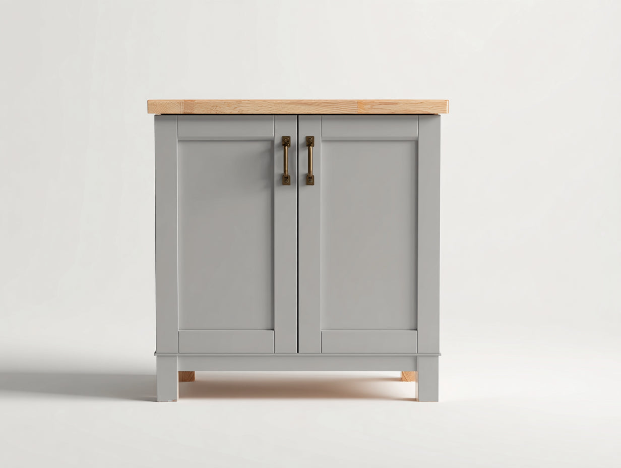 Aparadores de 2 puertas 80x40x88 cm - gris claro y marrón natural - encimera de madera