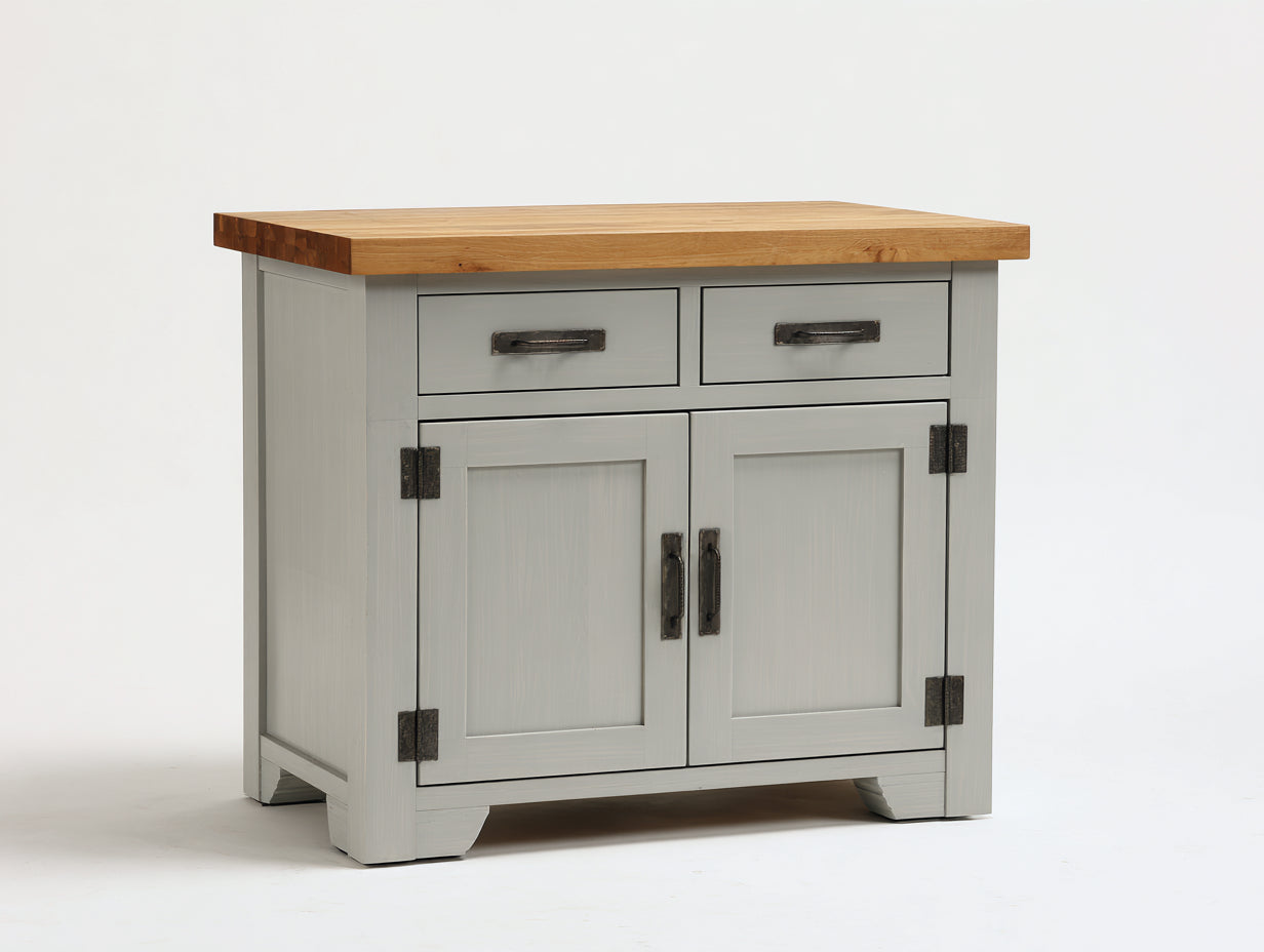 Aparadores de 2 puertas y 2 cajones 100x45x90 cm - gris claro y marrón natural - encimera de madera