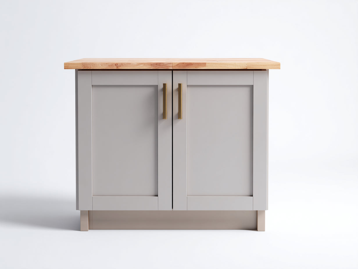 Aparadores de madera 90x40x85 cm - gris claro y madera natural - 2 puertas con tiradores dorados para comedor