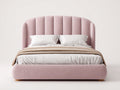 Camas dobles tapizadas 215x185x135 cm - rosa empolvado - cabecero envolvente acanalado de estilo moderno