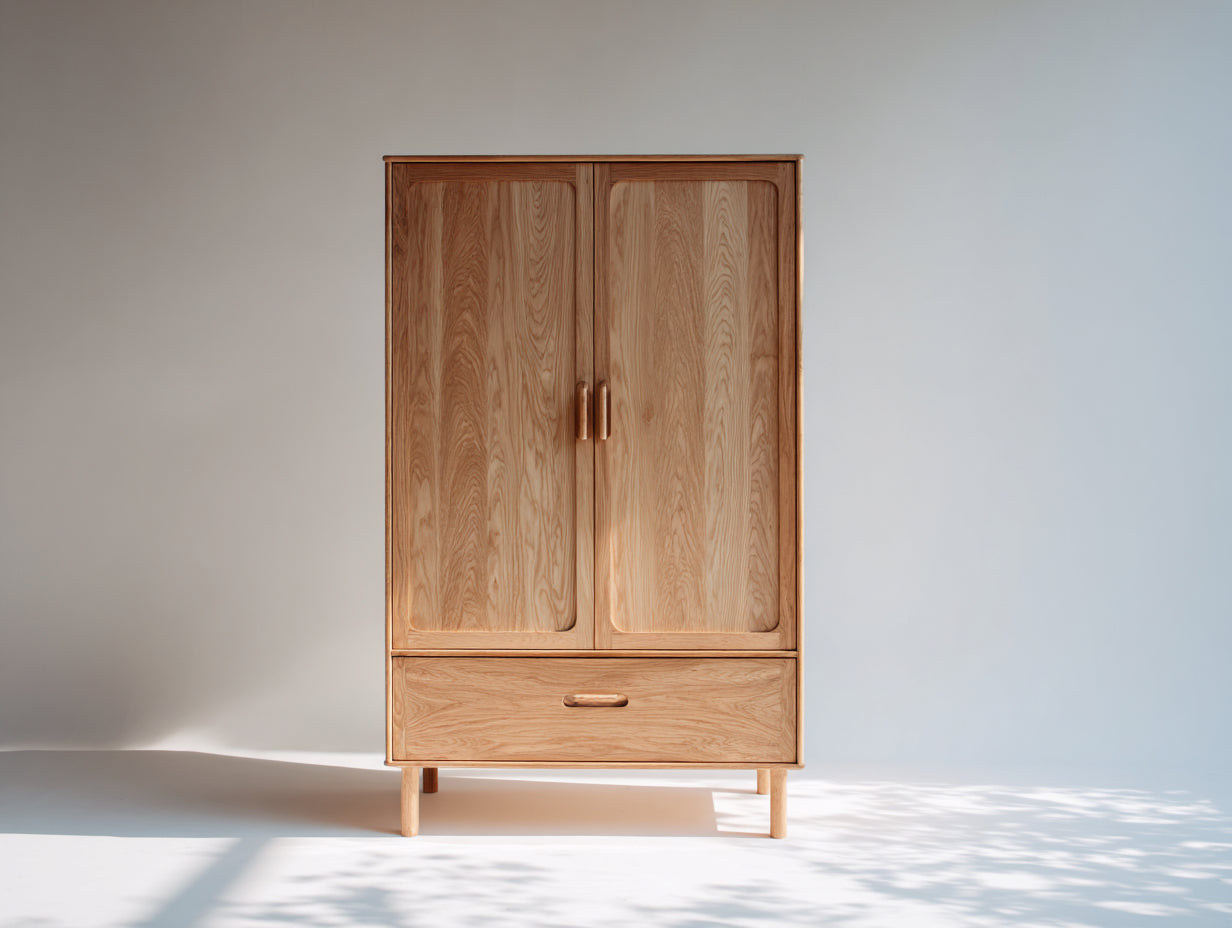 Armarios de madera de 2 puertas con cajón inferior 90x40x170 cm - madera natural - diseño moderno minimalista