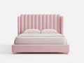 Camas dobles tapizada 216x180x125 cm - rosa - diseño acanalado con cabecero alto para dormitorio
