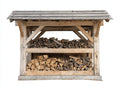 Leñero de jardín de madera 160x70x150 cm - Madera natural y gris envejecido - 2 niveles con techo