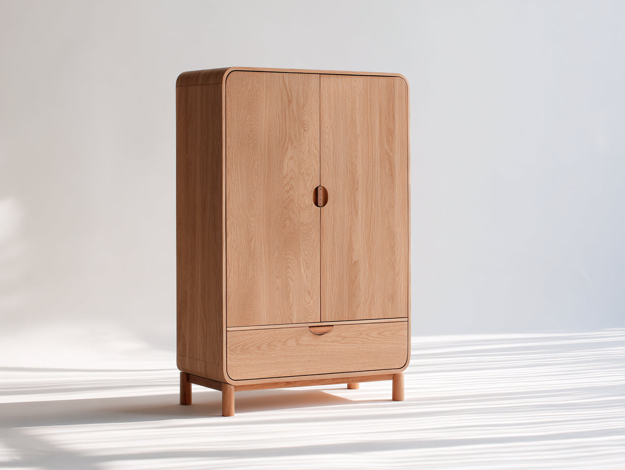 Armarios de madera 100x55x180 cm - Marrón natural - Diseño de dos puertas con cajón