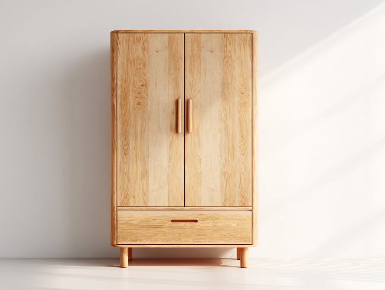 Armarios de madera 100x55x175 cm - madera natural - diseño de 2 puertas y 1 cajón para dormitorio