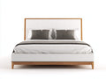 Camas dobles tapizada y madera 220x185x108 cm - blanco y nogal - diseño con cabecero alto para dormitorio